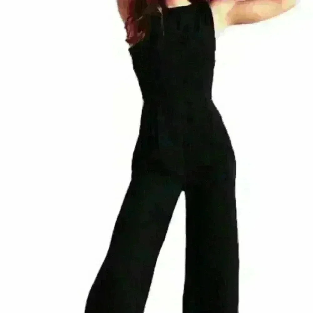 Euc Elaine Rose black velvet sleeveless wide leg  jumpsuit Sz 10